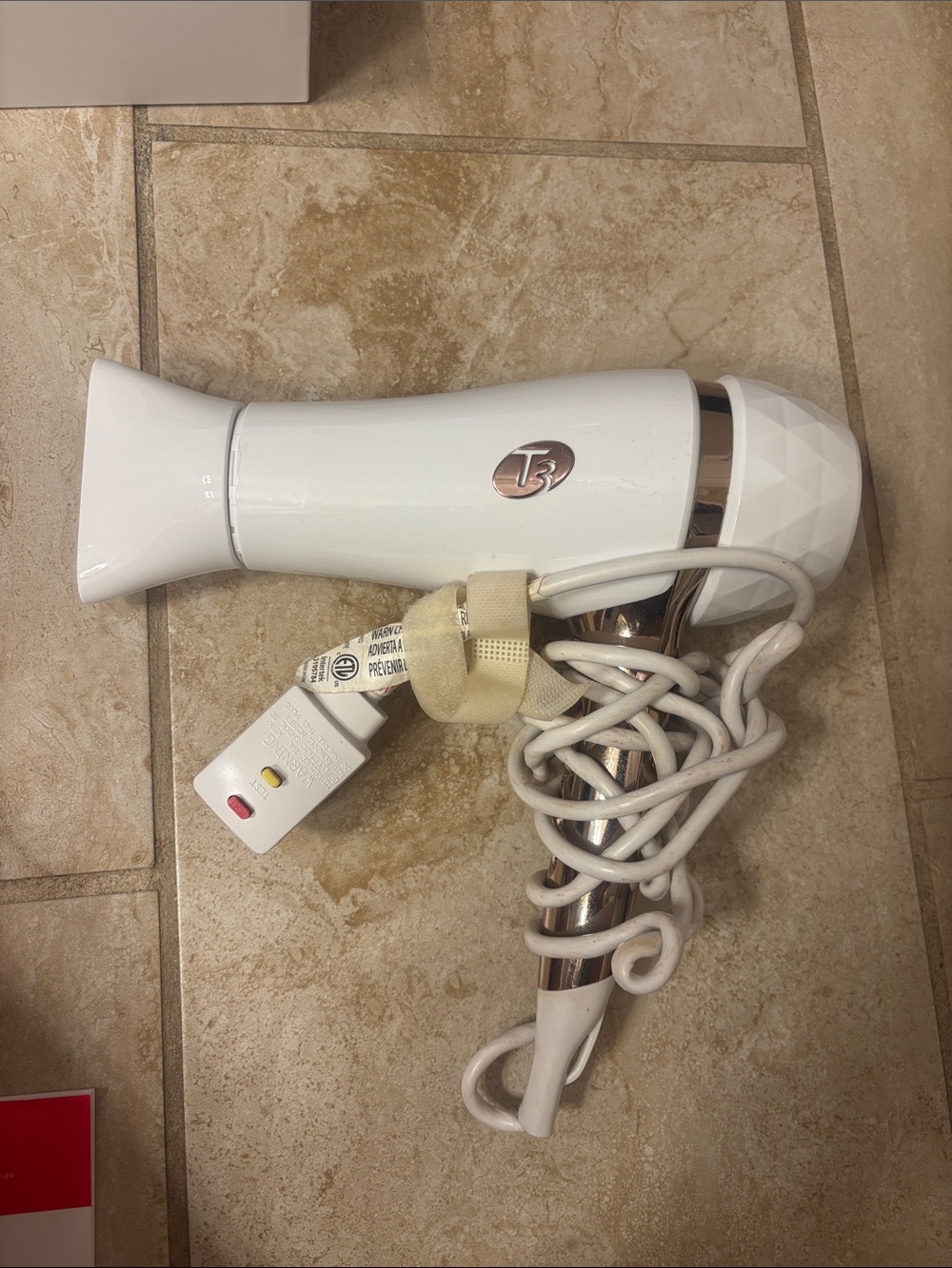 T3 White and Rose Gold Travel Hair Dryer
